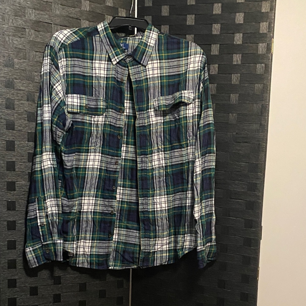 George Men's Plaid Shirt - Navy and Green